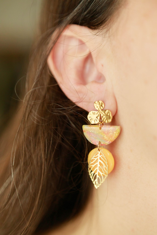 Boucles d'Oreilles Demi-Cercle Feuilles Collection Gourmandises Acidulées