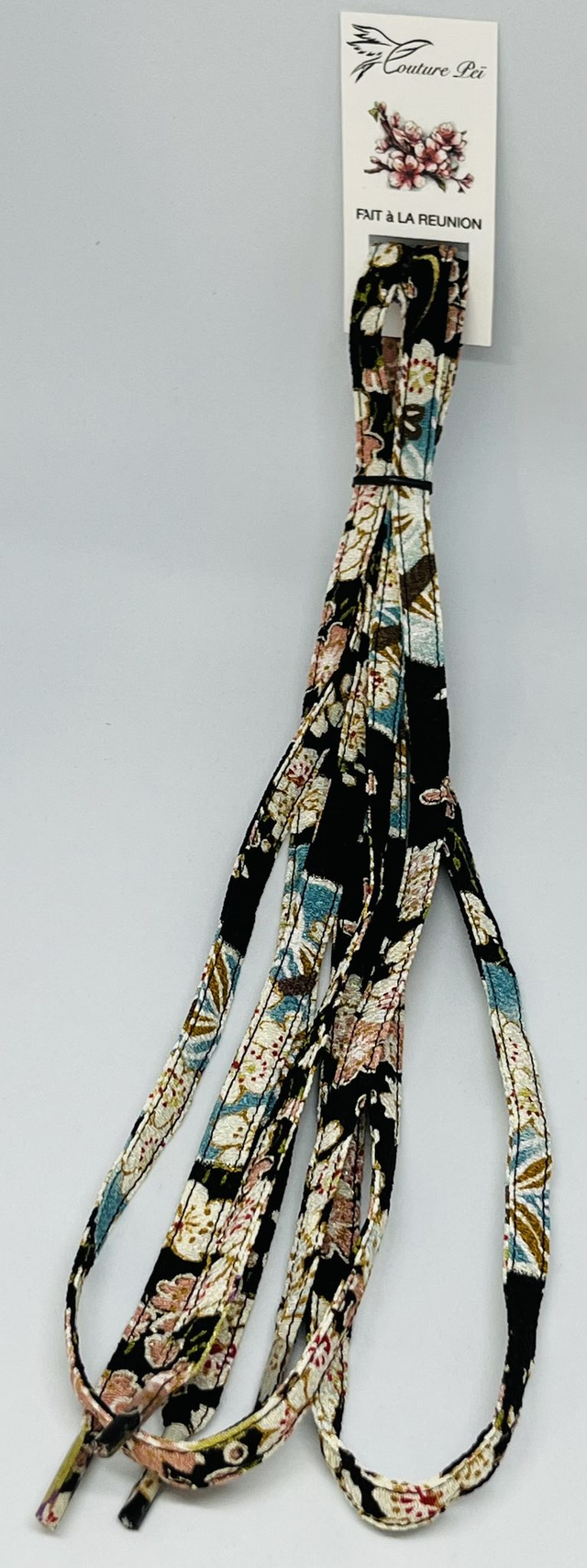 Lacet collection "Japon" noir fleuri 120 cm
