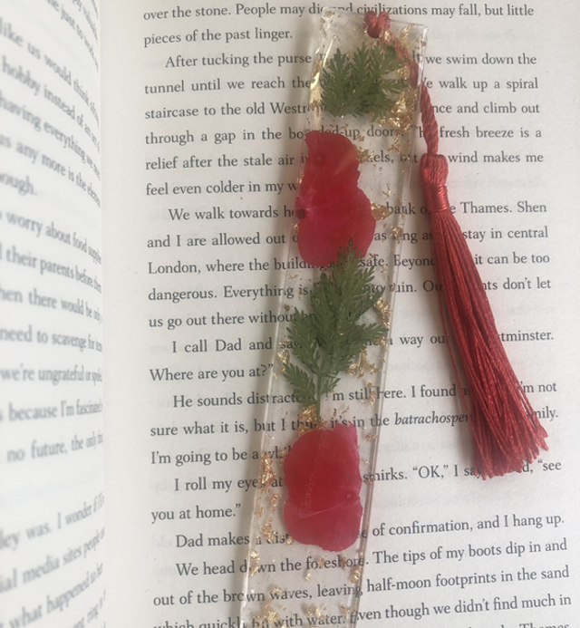 Red Floral Resin Bookmark with tassel