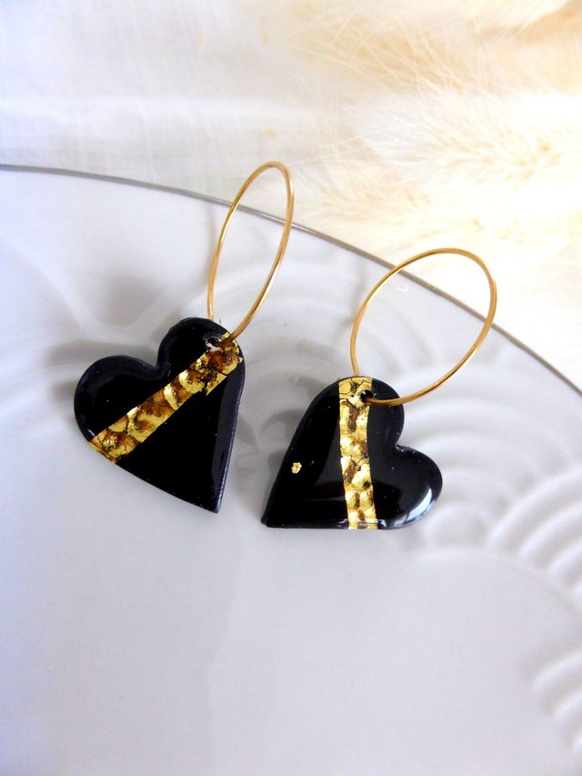 Boucles d'oreilles coeur - Nuit dorée