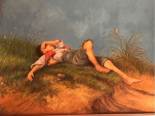 Junge auf Wiese, Kunstwerk, 