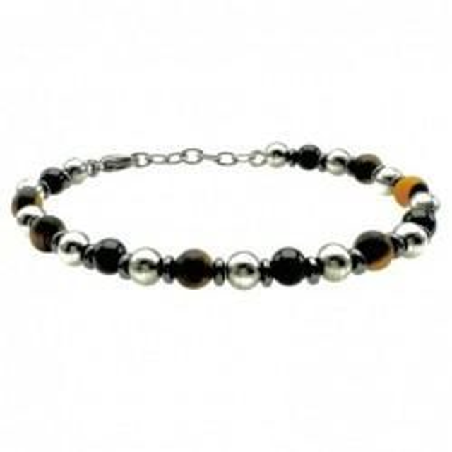Bracciale uomo con pietre naturali e perline in acciaio 
