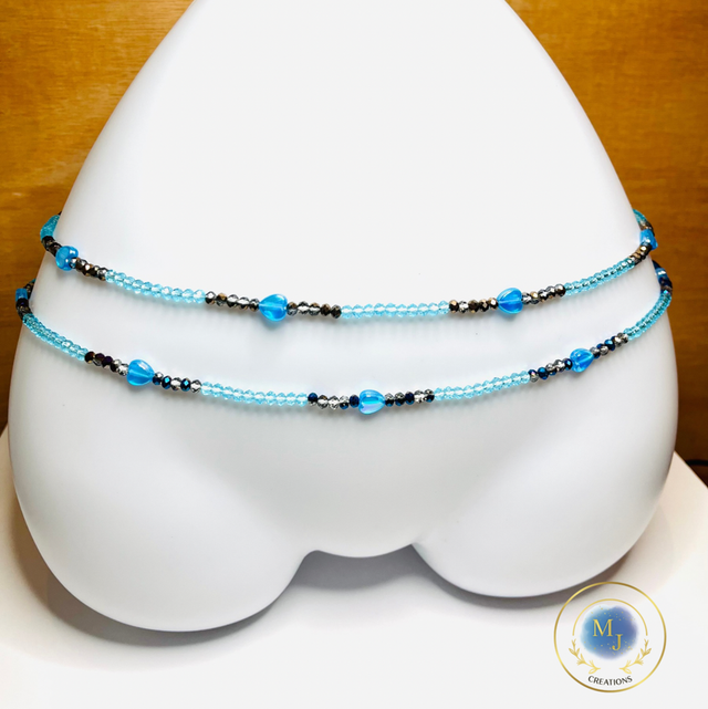 Ocean Whisper Heupketting 120cm – Aqua & Blauw Kralensieraad | Spirituele Waist Beads 