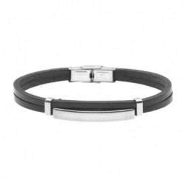 Bracciale uomo in cuoio nero con inserti in acciaio 