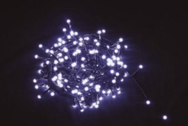 NATALE , GHIRLANDA 560LED BIANCO FREDDO  11 MT IP44 INTERNO/ESTERNO 8 GIOCHI