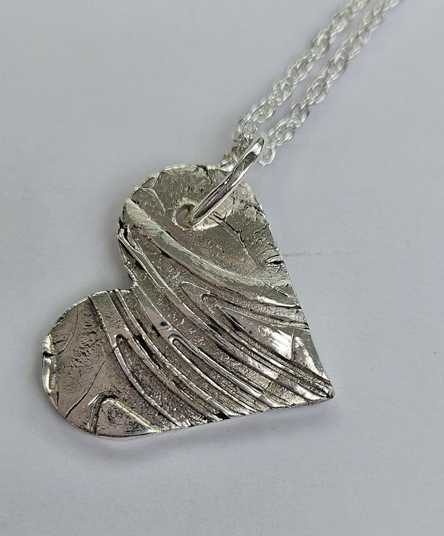 Textured heart fine silver pendant 2