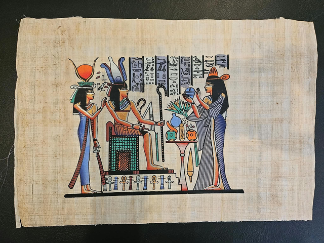 Ancient Egyptian Pharaoh &amp; Goddess Isis Papyrus Art – Royal Offering Scene Wall Decor
