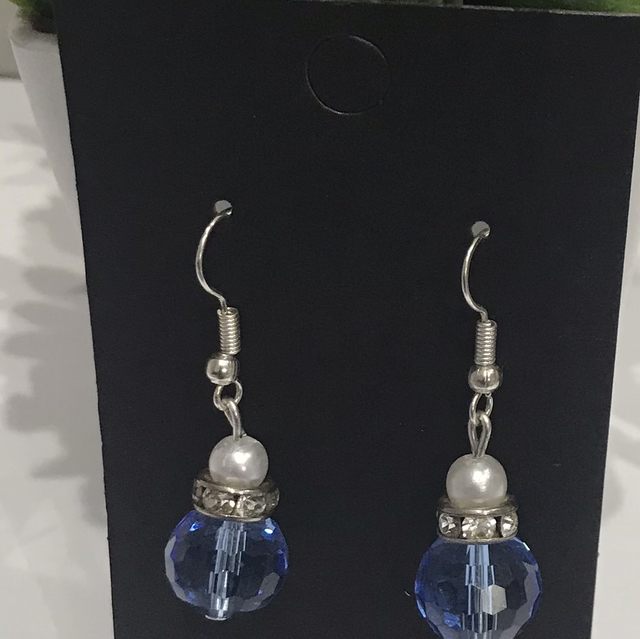 Blue/White Gloss Dangling Earrings- BWG128