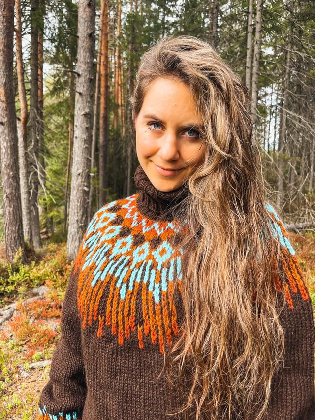 Hopi Polar Sweater Kit - Col 22 (Brown and Turquoise Troll & Blåne) - Wool & Pattern - Linka Neumann