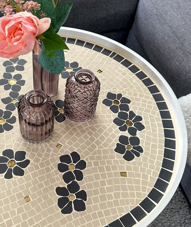 BLACK FLOWERS, Table basse, mosaïque de grès cérame