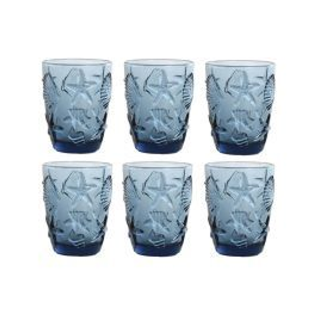 SET 6 VASOS CRISTAL AZUL CON RELIEVE