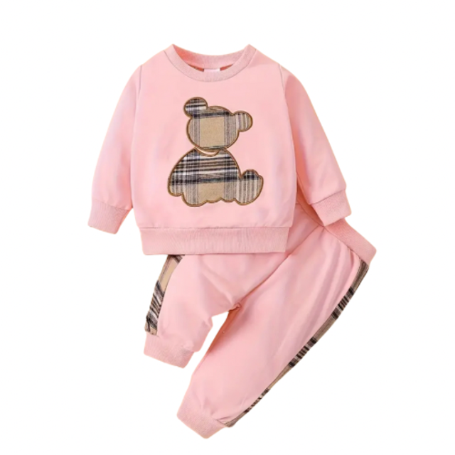 2-delige set broek met trui beer roze