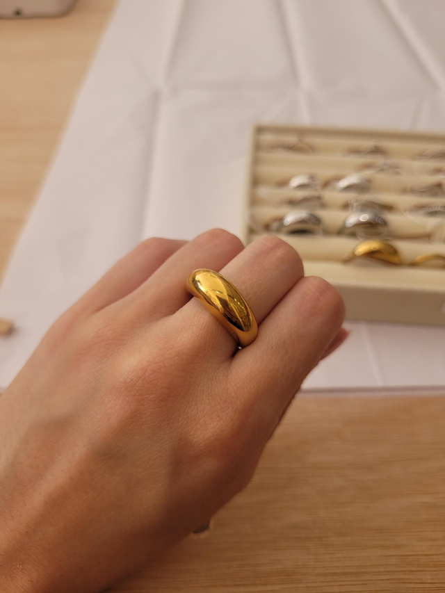 Gold stainless steel dome ring - Size Q - SL-085