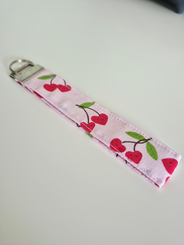Cherry Fabric Wristlet Keyfob Keyring
