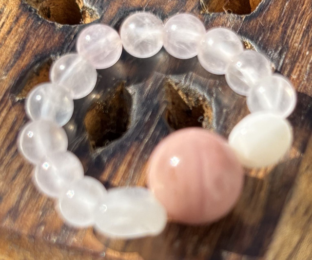 Bague - S/M - Quartz rose, Rhodochrosite et Pierre de Lune
