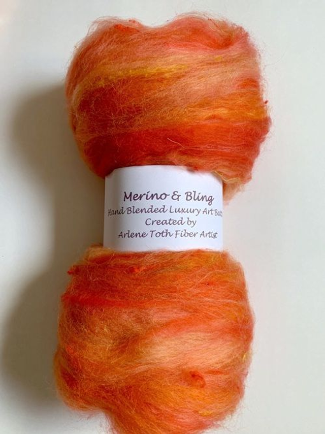 Merino &amp; Bling Luxury Art Batts for Spinning or Felting - Clementine