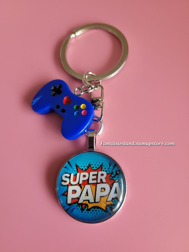 Porte-clés argenté - Super papa Game