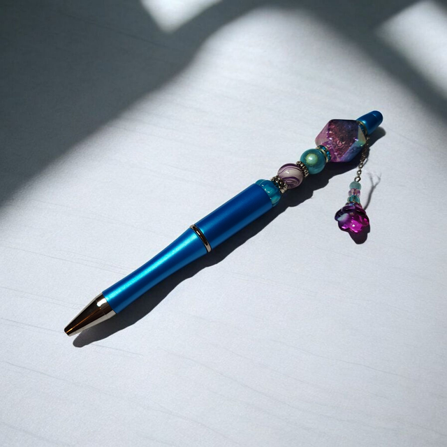 Stylo perles bleu et violet