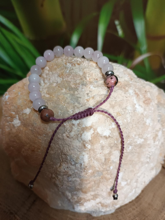 Bracelet en quartz rose et rhodonite