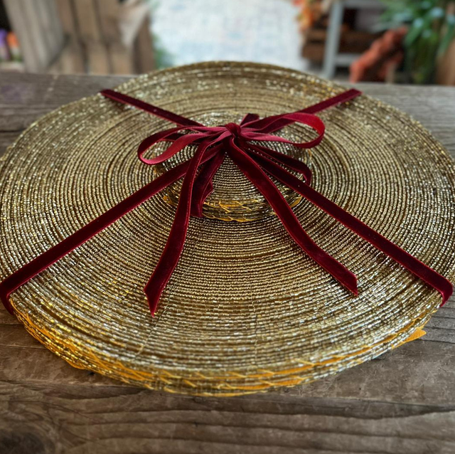 Luxurious Gold Glass Bead Placemat &amp; Coaster - Set of six (twelve pieces) 