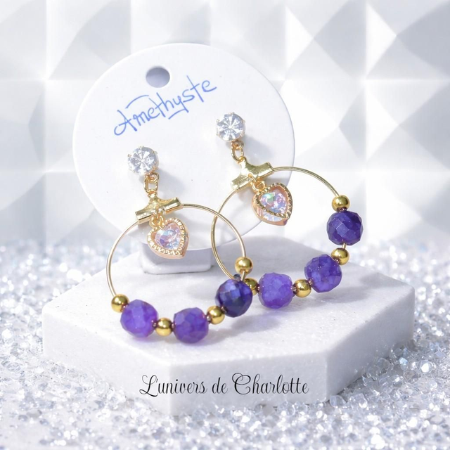 Boucles d'oreilles "Améthyste" doré BO-175