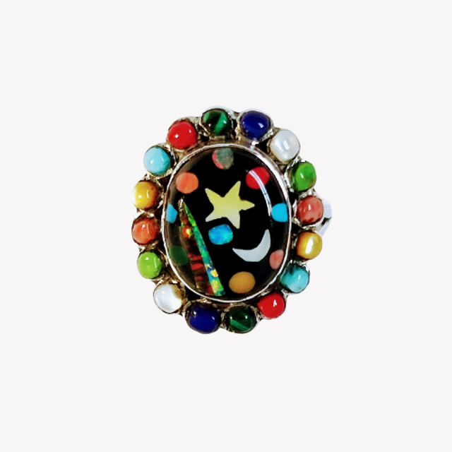 Bague Galaxy FLOWER argent massif et pierres naturelles 