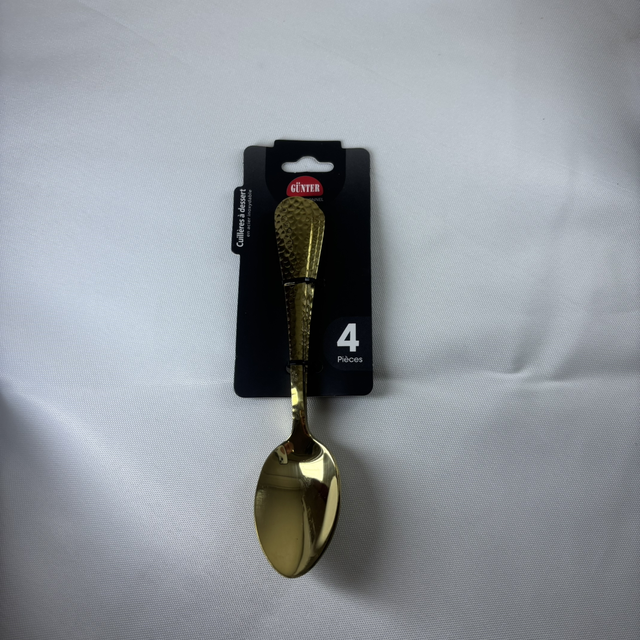 Cuillère à dessert martelé doré par 4 - acier inoxydable 