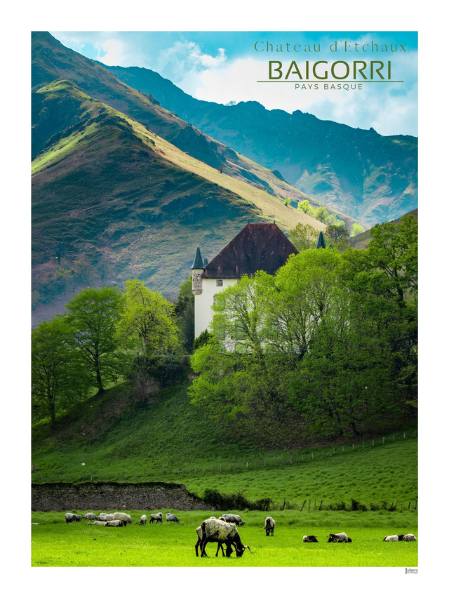 Affiche 30x40 Château d’Etchaux, Baigorri – Vallée verdoyante du Pays Basque