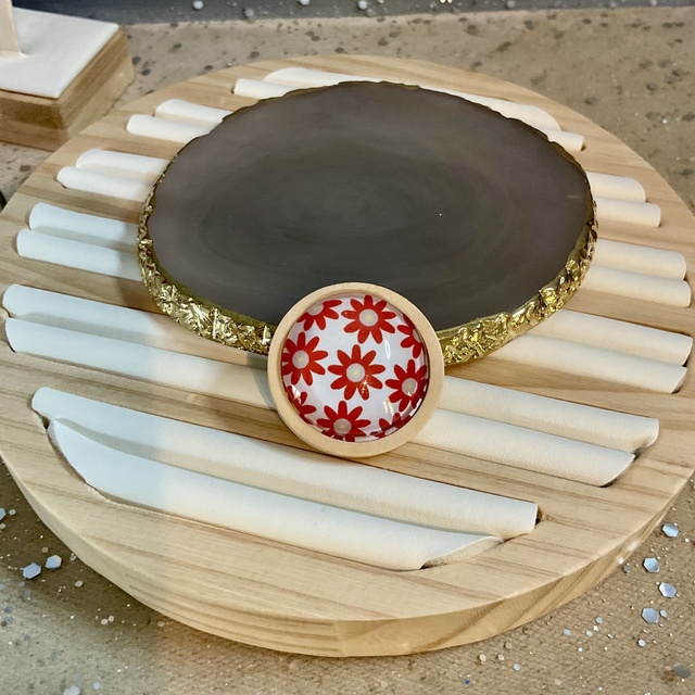 Handmade glass brooch with beautiful red flowers. Gorgeous Christmas gift.