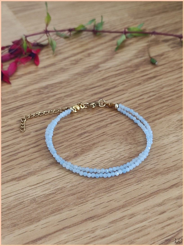 Bracelet 2mm double rang - Aquamarine