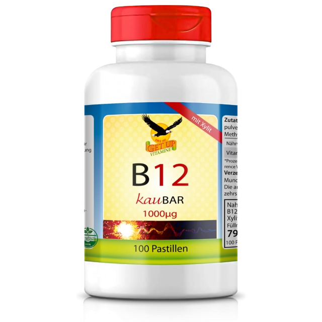 Get UP - Vitamin B12 a' 1000µg KauBar sublingual, 100 zuckerfreie Kirschpastillen