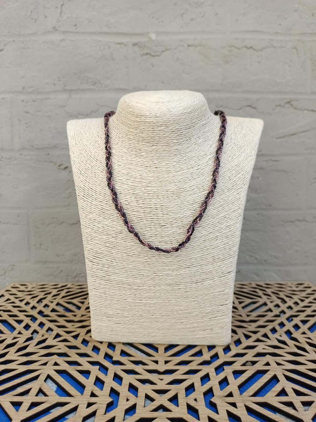 Collier tressé fin - Marron foncé &amp; rose clair