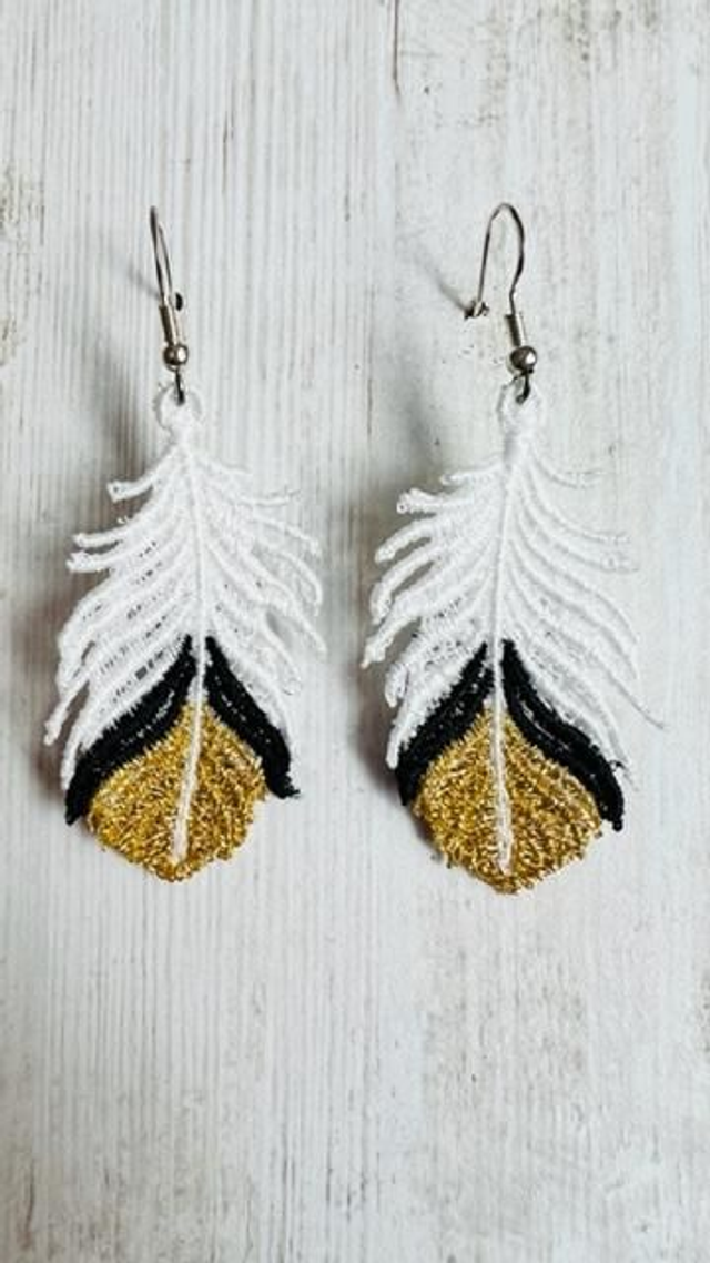 Boucles d'oreilles "feuilles tricolores" en dentelle