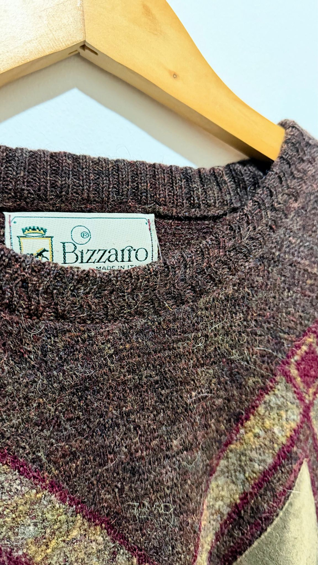 Bizzarro Italian Argyle Knit Sweater – Brown & Burgundy - L