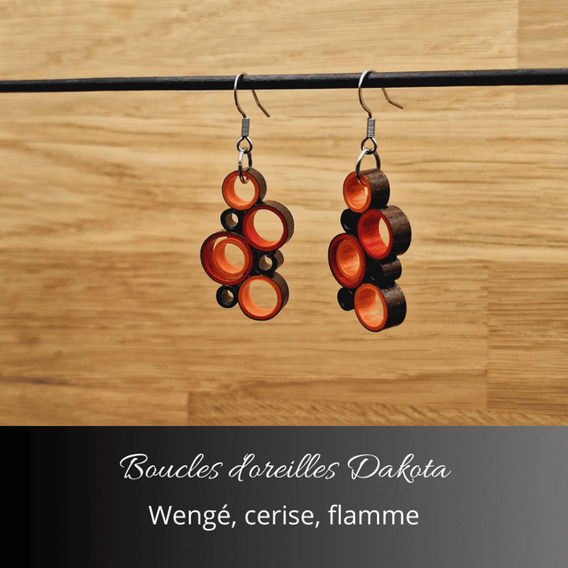 Boucles d'oreilles Dakota - Wengé, cerise, flamme