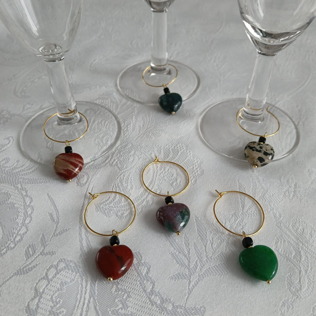 Wijnglas Markeerders (set van 6) met Edelsteenhangers hart