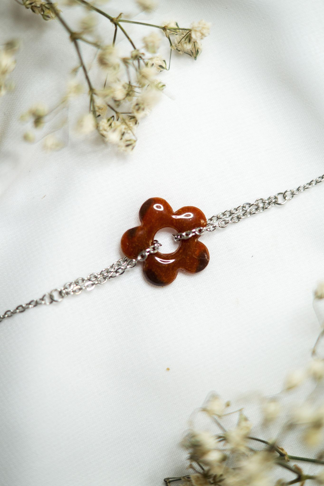 Coloris écaille de tortue - Bracelet fleur en polymère 