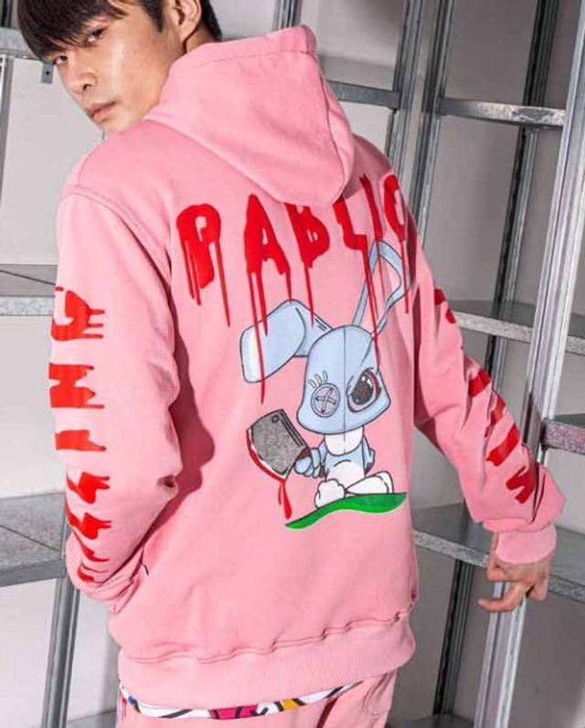 B1F15476 - PABLIC Felpa cappuccio unisex con stampa rabbit