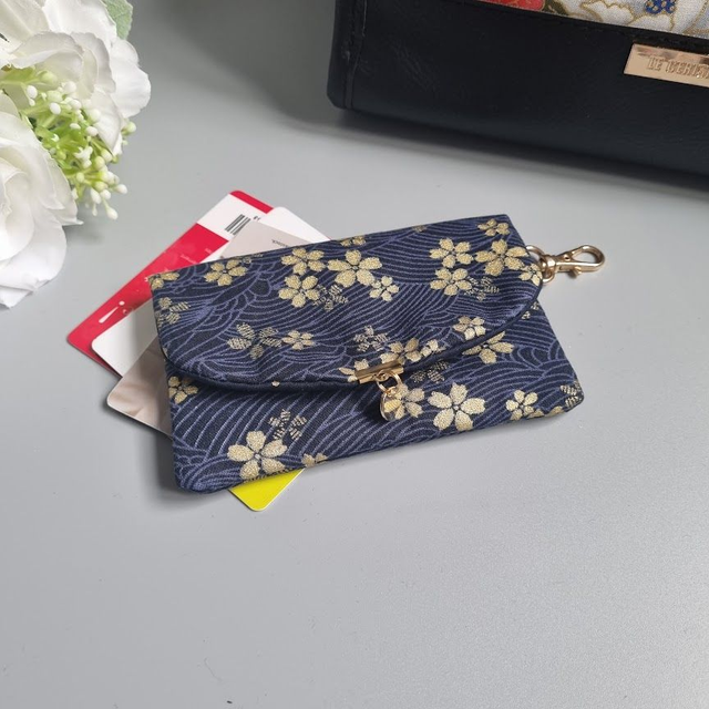 Porte-carte &amp; pièces &quot;Sakura&quot; bleu marine
