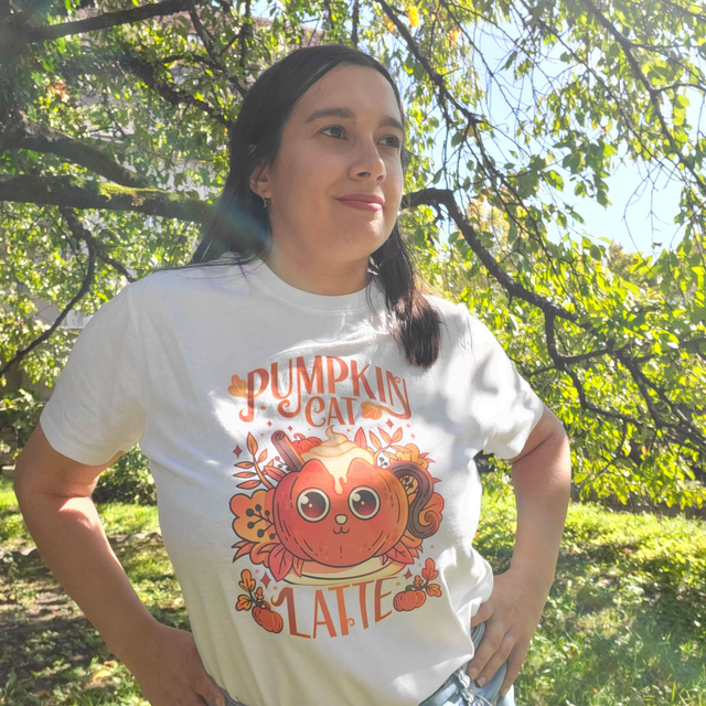T-shirt pumpkin cat latte