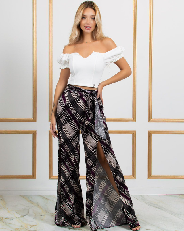 Calça Miss Misses com Zíper e Fenda Cor Roxo