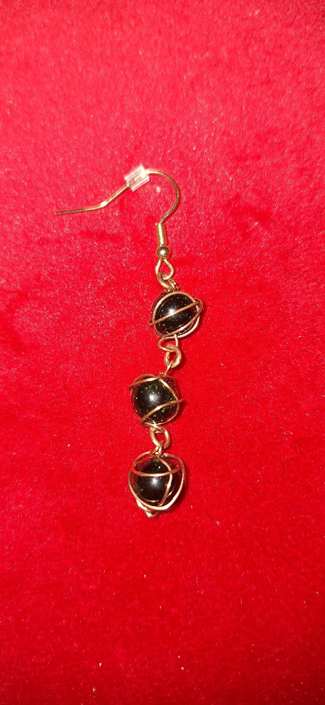 The fates in bronze with green goldstone, single earring