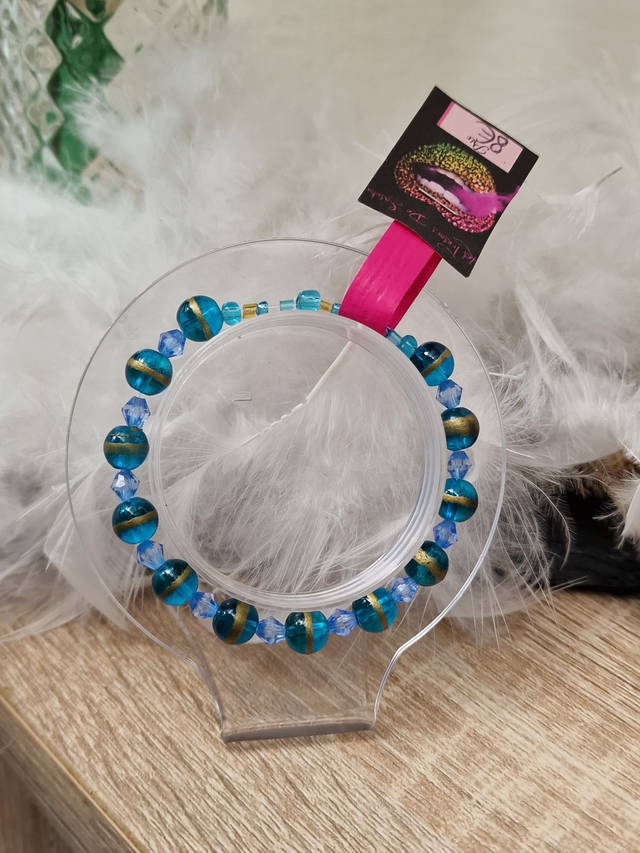 Bracelet Elastique Perles Bleu Dorée Turquoise