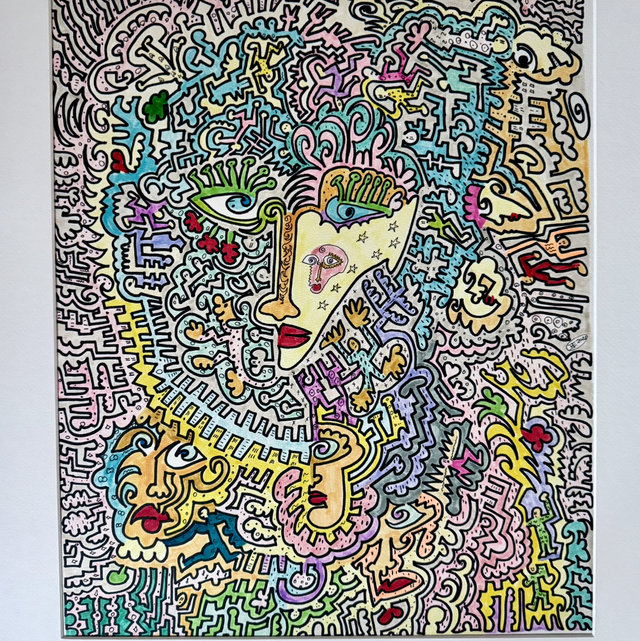 ELEANOR RIGBY, Rahmen 72x52 cm, Passepartout 49x39 cm, Edding, Acryl- und Aquarellfarben auf Aquarellpapier