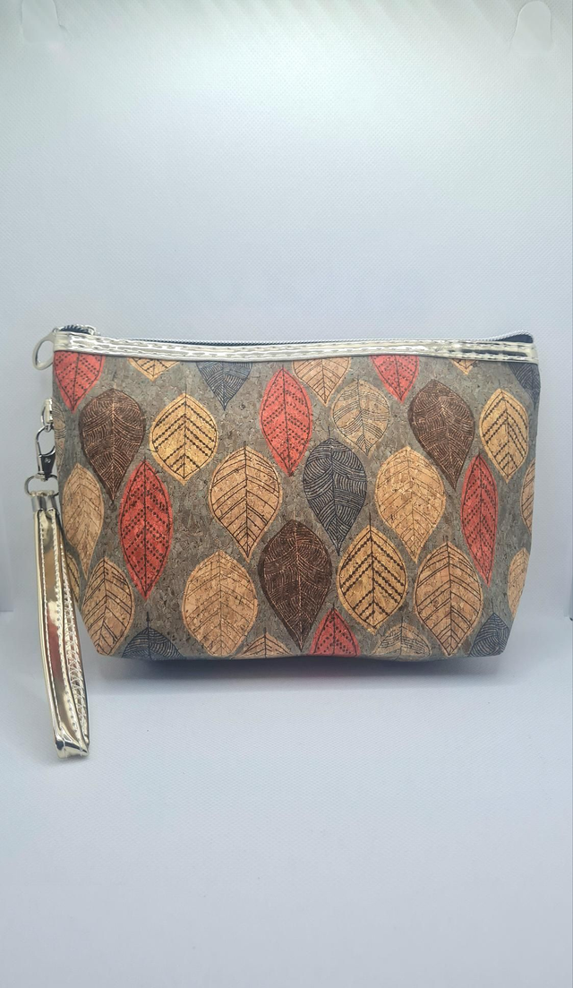 Trousse de toilette en tissu de liège imprimé feuilles 