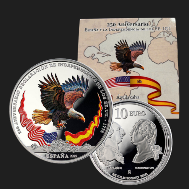 10€ - 250º Aniversario. España y la Independencia de los EE. UU. (Águila Calva / Carlos III y Washington). 2025