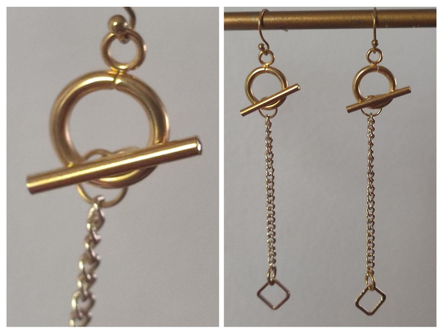 Boucles d'oreilles longues en acier inoxydable doré -sans nickel, pièce unique 