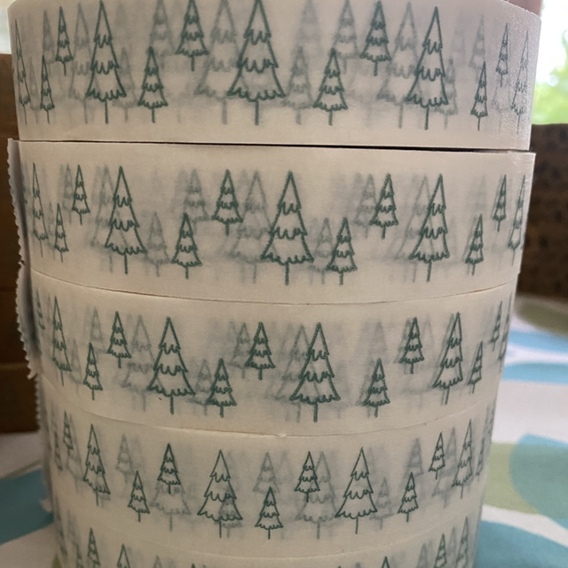 Green Fir Trees paper tape (white)