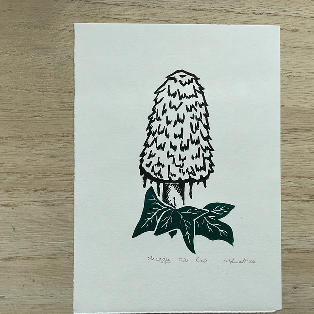 Shaggy Ink Cap Lino Print