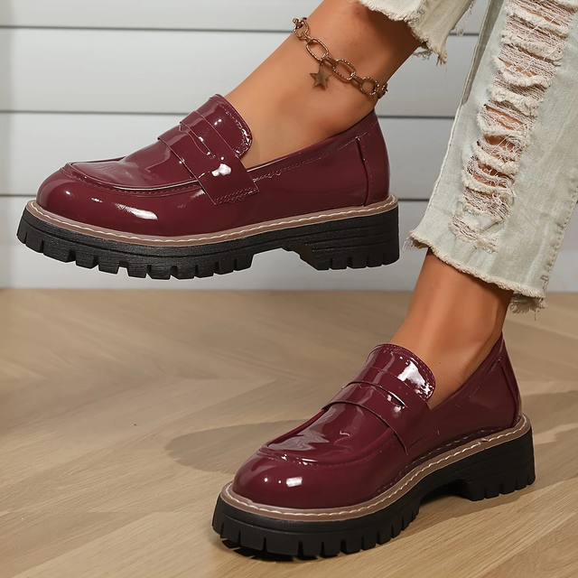 Women's Glossy Synthetic Cover Brogue Detail Shoes